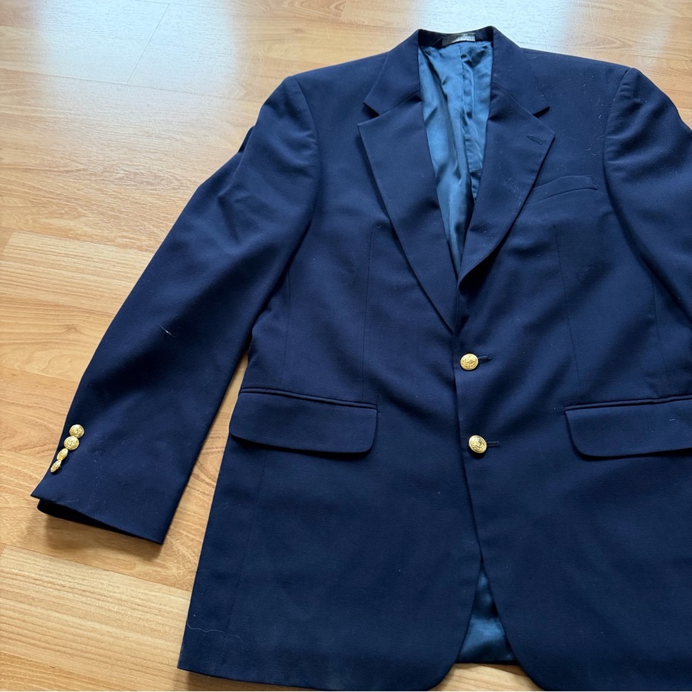 Lands’ End 100% wool MADE IN USA navy blue men’s suit jacket blazer 42 regular - Picture 2 of 8